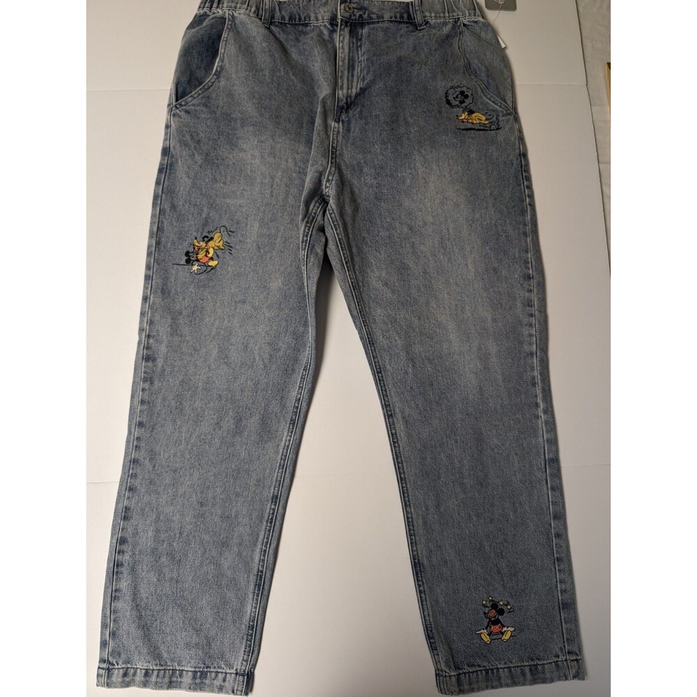 Mickey Mouse & Pluto Relaxed Jean Denim Pants Our Universe Sz XXL Disney Japan